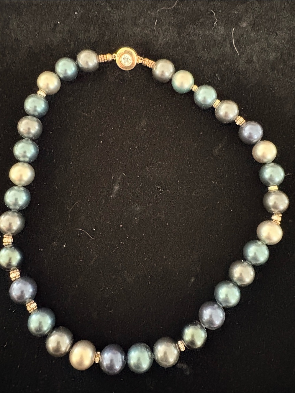 Cultured Pearl Necklace in Blue-Green with Gold Accent